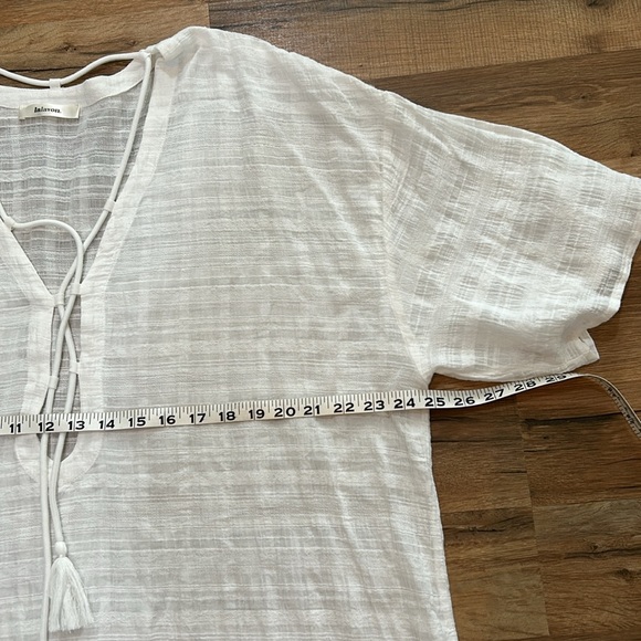 LALAVON  WOMENS LACE UP TUNIC TOP SHORT SLEEVE WHITE LIGHTWEIGHT SIZE LARGE - Picture 7 of 11